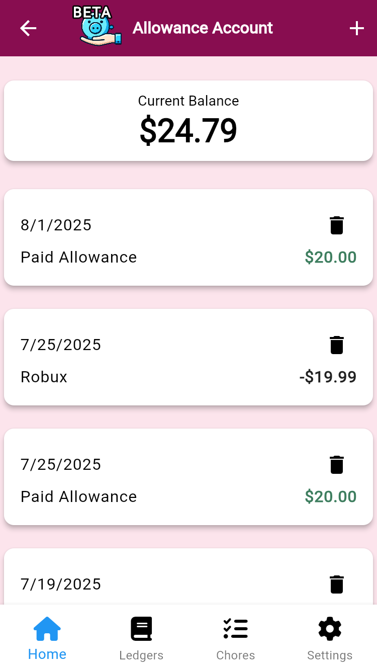 Kerlingis allowance ledger and savings goals dashboard